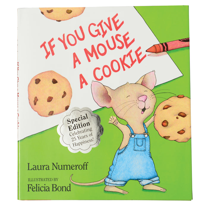 Book cover of 'If You Give a Mouse a Cookie' with a mouse, cookies, and crayon illustration.