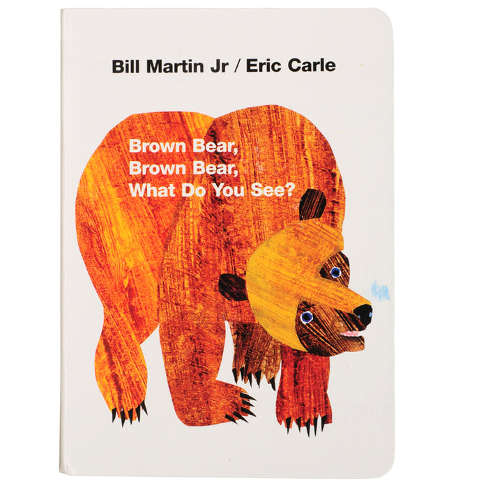Book cover of 'Brown Bear, Brown Bear, What Do You See?' by Bill Martin Jr. and Eric Carle with a bear illustration.