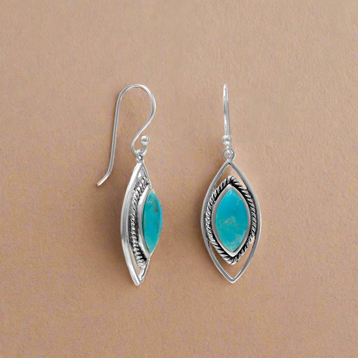 oxidized marquise turquoise french wire earrings