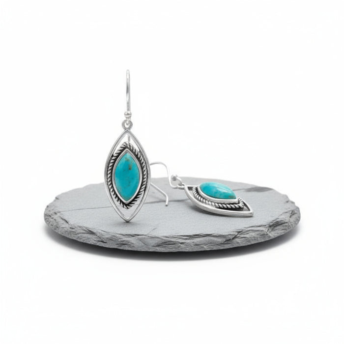 oxidized marquise turquoise french wire earrings