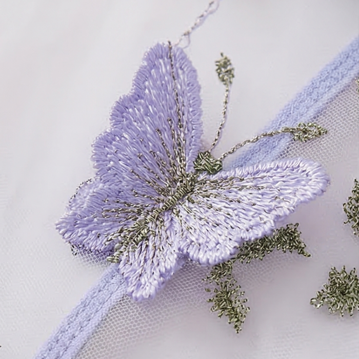 Papielle - Butterfly Embroidery Mesh Nightdress Set