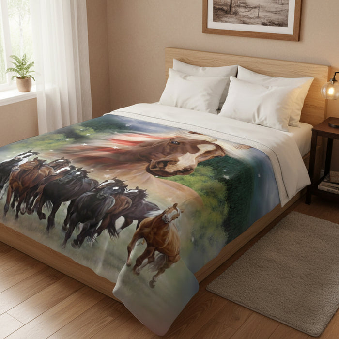 patriotic stampede fleece horses plush blanket