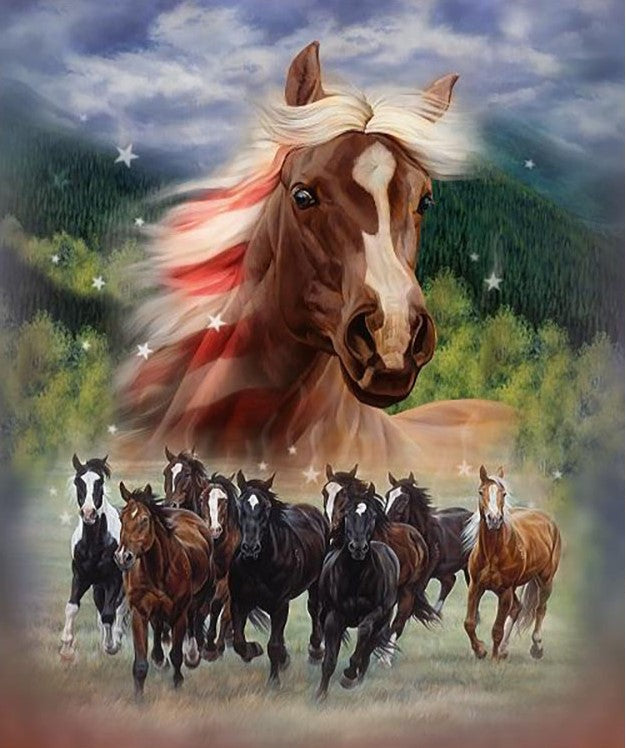 patriotic stampede fleece horses plush blanket