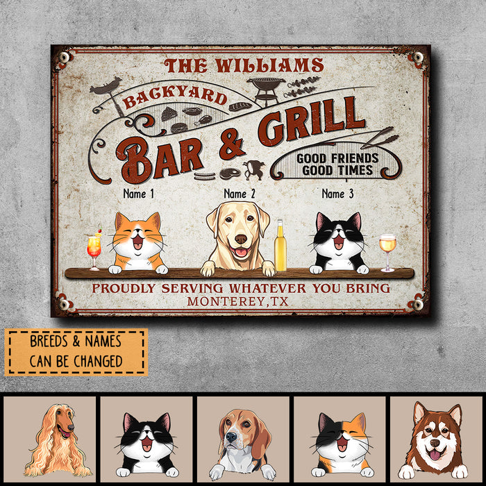 Pawzity Metal Backyard Bar & Grill Sign, Gifts For Pet Lovers, Good Friends Good Times Welcome Signs