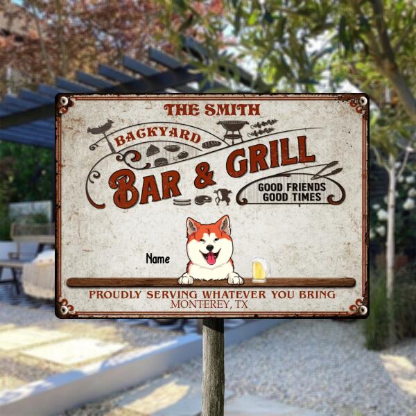 Pawzity Metal Backyard Bar & Grill Sign, Gifts For Pet Lovers, Good Friends Good Times Welcome Signs