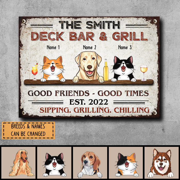 Pawzity Metal Bar Signs, Gifts For Pet Lovers, Deck Bar & Grill Good Friends Good Times Sipping Grilling Chilling