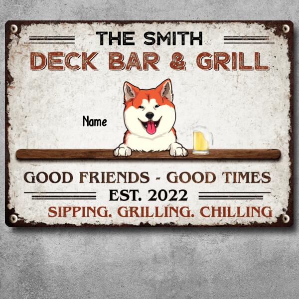Pawzity Metal Bar Signs, Gifts For Pet Lovers, Deck Bar & Grill Good Friends Good Times Sipping Grilling Chilling