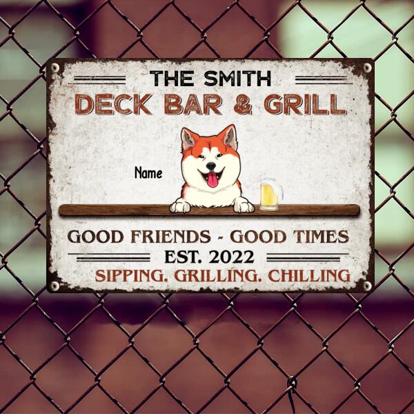 Pawzity Metal Bar Signs, Gifts For Pet Lovers, Deck Bar & Grill Good Friends Good Times Sipping Grilling Chilling
