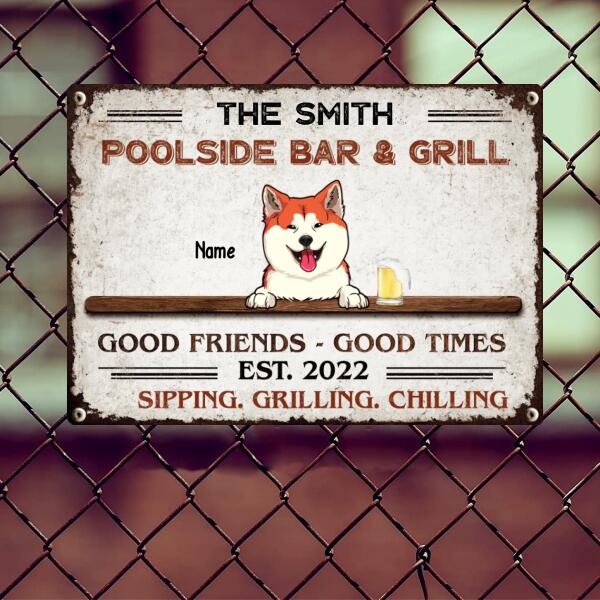Pawzity Metal Pool Signs, Gifts For Pet Lovers, Poolside Bar & Grill Good Friends Good Times