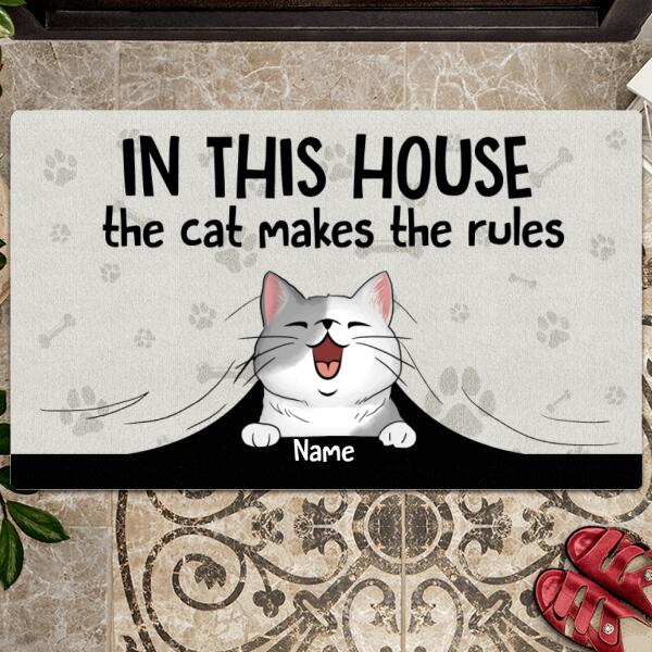 Pawzity Personalized Doormat, Gifts For Cat Lovers, In This House The Cats Make The Rules Outdoor Door Mat