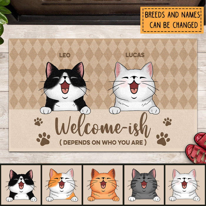 Pawzity Welcome-ish Custom Doormat, Gifts For Cat Lovers, Depends On Who You Are Diamond Pattern Front Door Mat