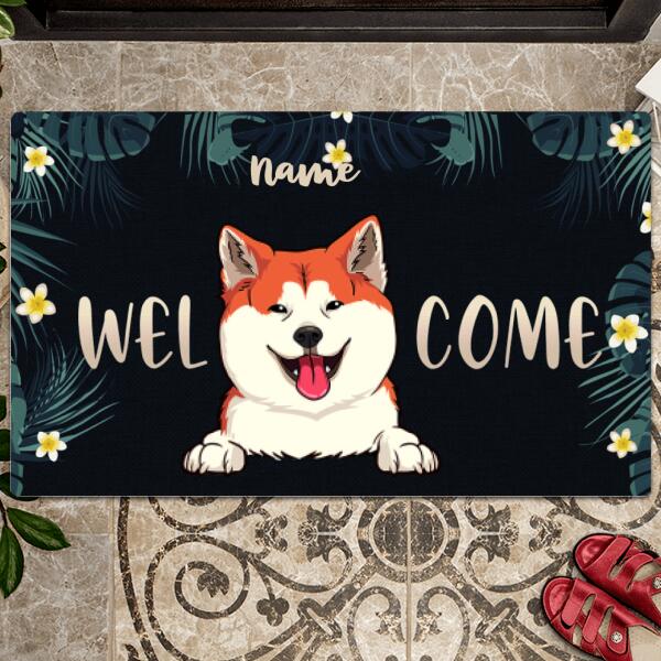 Pawzity Welcome Mat, Gifts For Dog Lovers, Tropical Floral Outdoor Door Mat, Personalized Housewarming Gifts