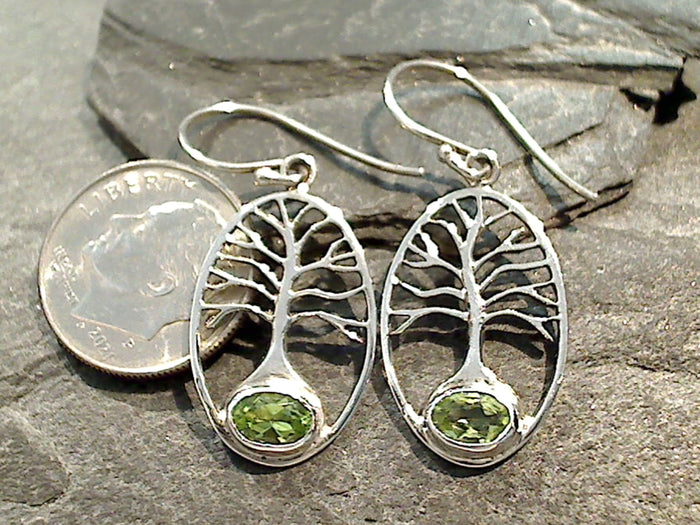 Peridot, Sterling Silver Tree of Life Earrings