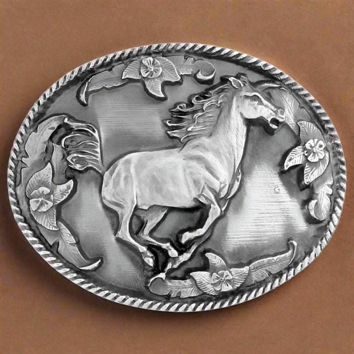 pewter galloping horse belt buckle