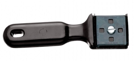 Black scrubber brush with a handle on a white background