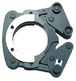 Black metal handcuffs on a white background