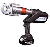 Cordless wrench with battery pack on a white background