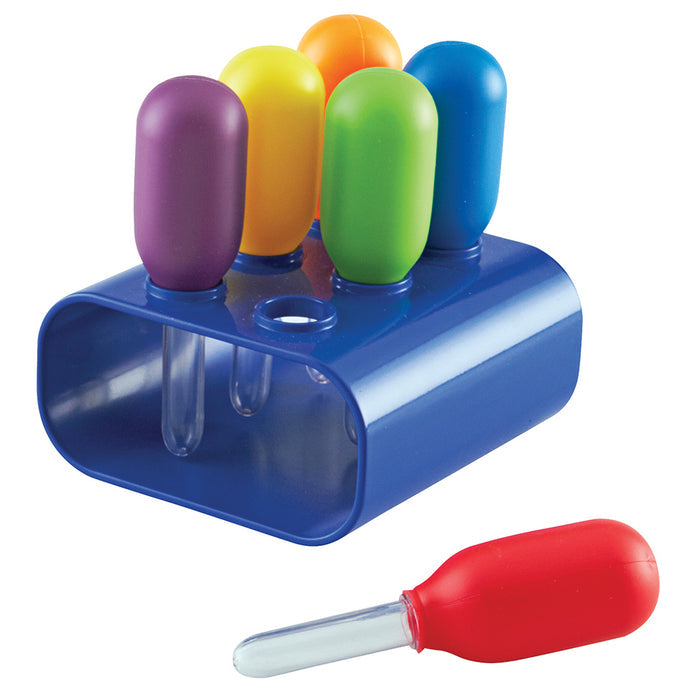 Colorful science droppers on a white background