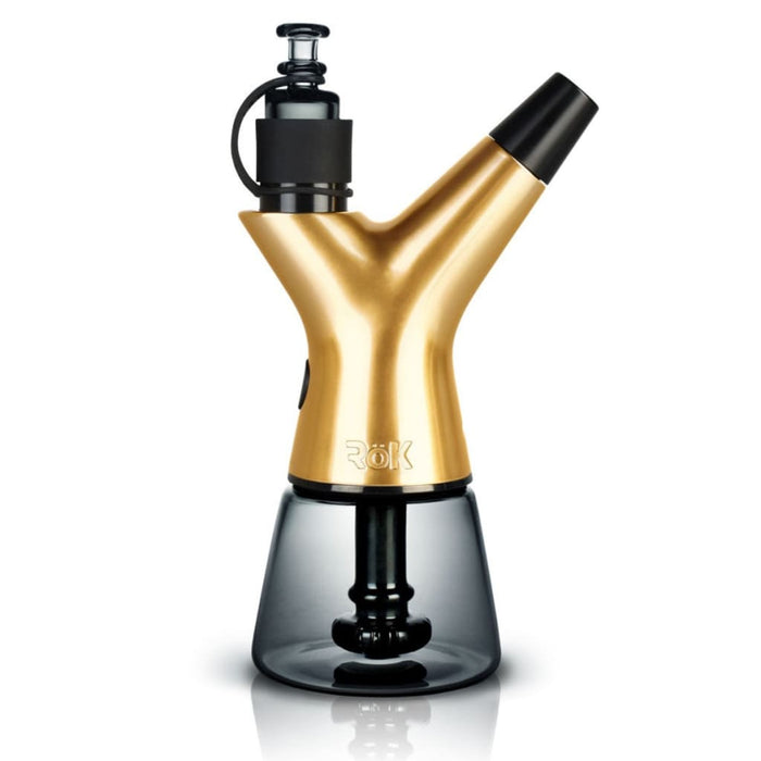 Golden electric dab rig with quartz V2 atomizer, Y-shaped hookah, special edition variant