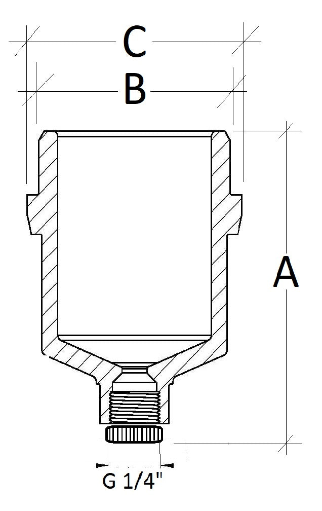 Technical drawing of a plumbing fitting with labeled dimensions on a white background
