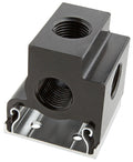 Metal mechanical component with threaded holes on a white background