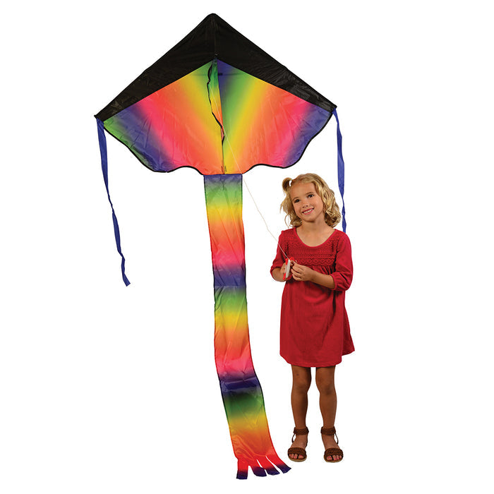 Rainbow Dragon Tail Kite | Easy-Fly Nylon Kite with 41" Wingspan Next to Kid to Show Length