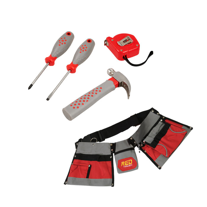 Real Tool Set with Adjustable Tool Belt – 5 Piece Child-Sized Tool Kit