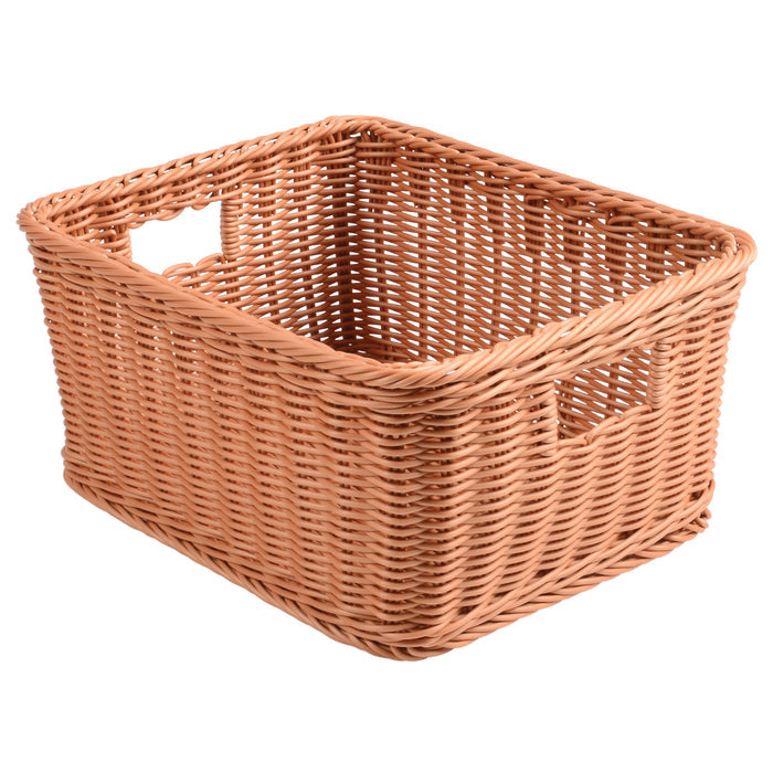 Woven brown basket on a white background