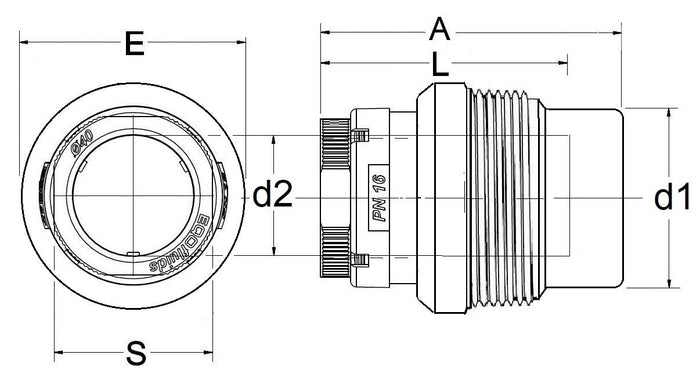 Technical drawing of a mechanical component with dimensions labeled