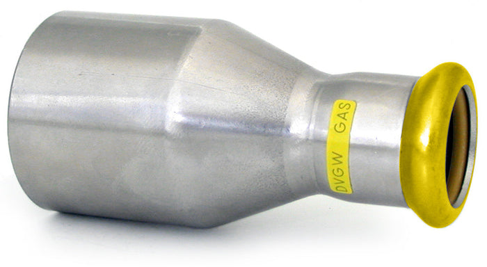 Europress reducing coupling with spigot and adaptor in stainless steel, 22mm to 15mm size for plumbing connections