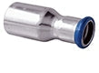 Airenergy Dev reducing coupling with spigot and adaptor in 22x15mm size, made of 316L stainless steel for plumbing connections.