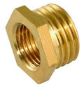 Airenergy Dev brass reducing hex bush, a compact metal fitting with threaded ends for plumbing or hydraulic connections.
