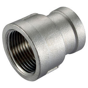 Europress stainless steel reducing socket for plumbing, showing a close-up of the fitting with threaded ends.