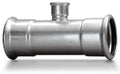 Stainless steel pipe fitting on a white background