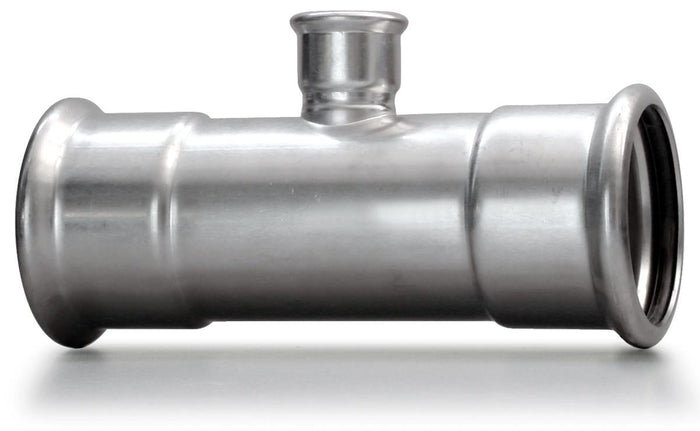 Stainless steel pipe fitting on a white background