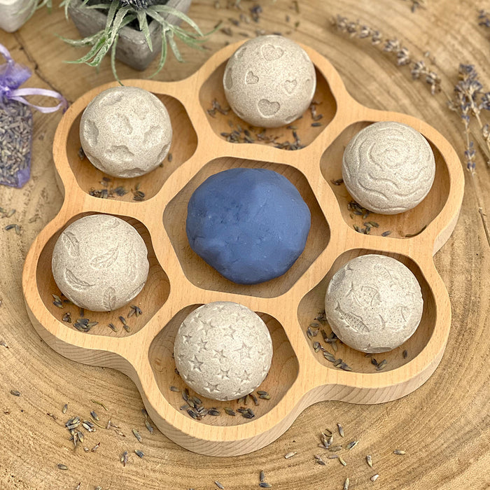 6-Piece Roll Around-Feel Calm Sensory Rollers with Blue Modeling Dough in Sorting Tray