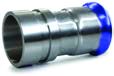 Metal fitting with blue accent on a white background