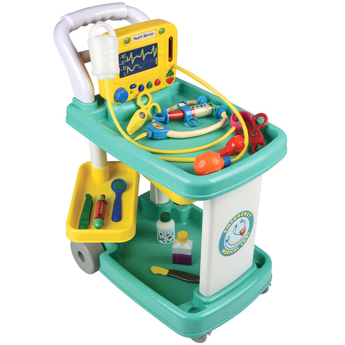 Rolling Medical Cart Play Set with 12 Accessories for Preschoolers