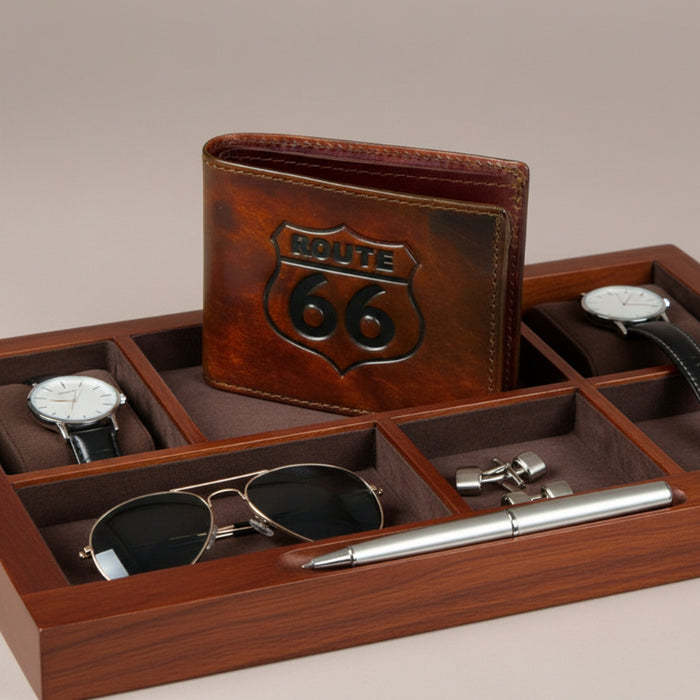 route 66 brown leather bifold wallet