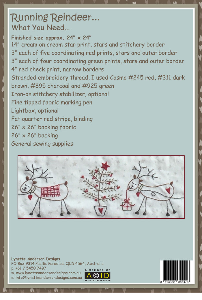 Running Reindeer Table Topper by Lynette Anderson Pattern Back