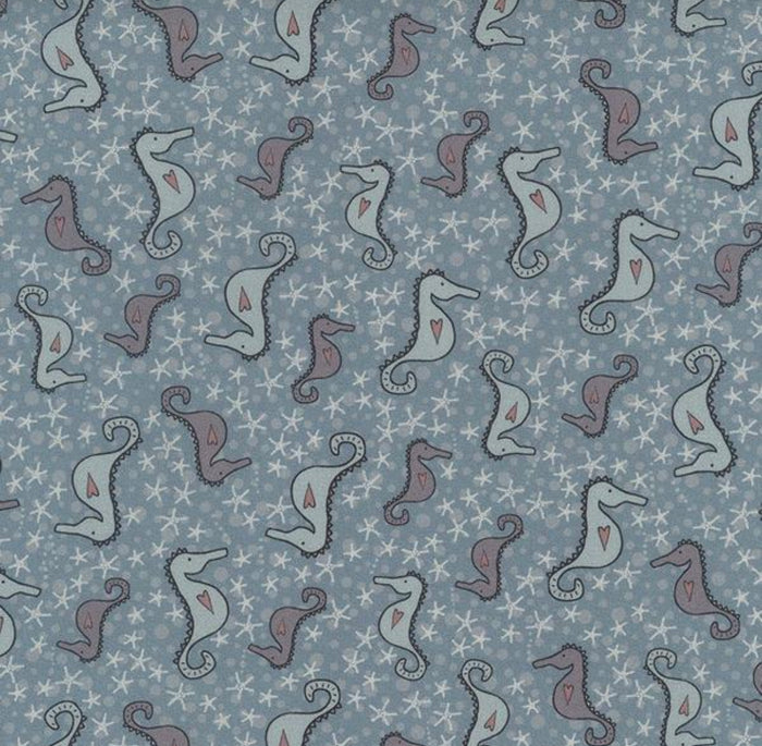 Ship to Shore 706902-60 Seahorses - blue cotton with white and lavender sea horses and white starfish