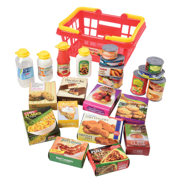 Shopping Basket with Play Food | 23-Piece Pretend Grocery Set