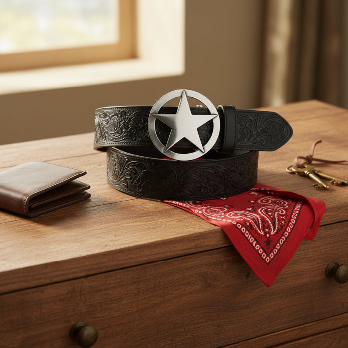 silver texas star belt buckle
