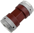 Mechanical component with brown rubber sleeve and silver metal parts on a white background