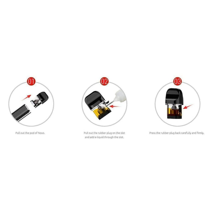 Instructional diagram for refilling vape pod with 450mah rechargeable battery and 10-16w voltage input