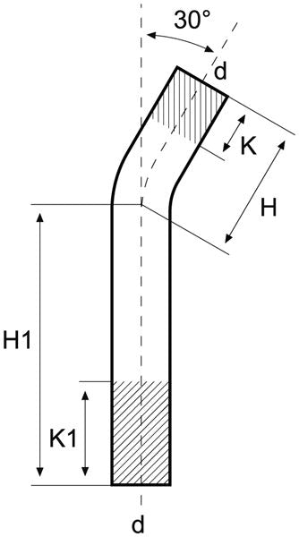 Technical drawing of a curved component with dimensions labeled