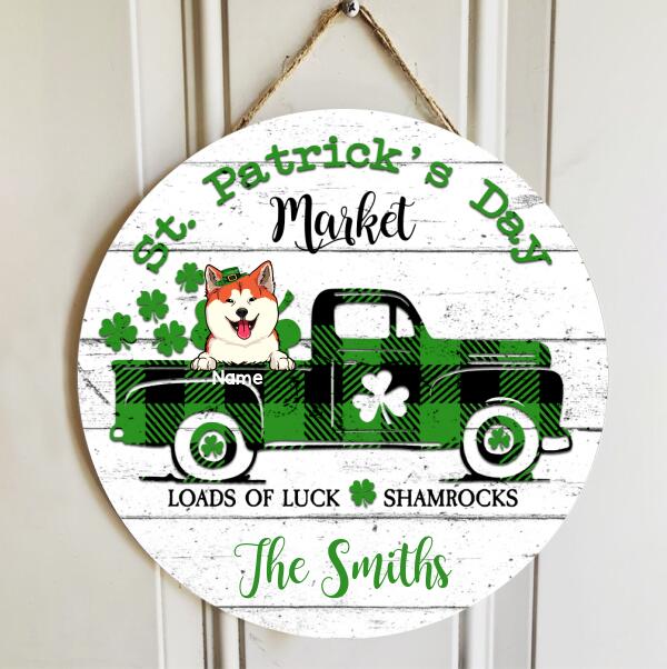St. Patrick's Day Custom Wooden Signs, Gifts For Pet Lovers,  Market Loads Of Luck & Shamrocks Door Signs
