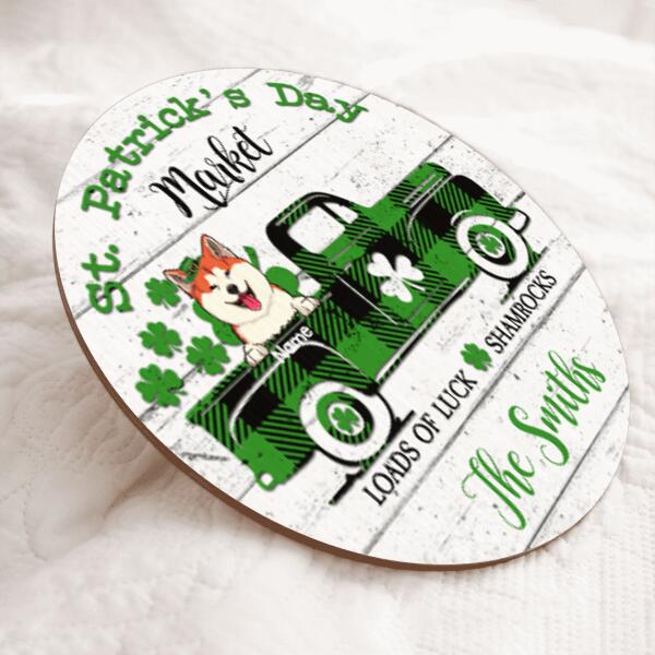 St. Patrick's Day Custom Wooden Signs, Gifts For Pet Lovers,  Market Loads Of Luck & Shamrocks Door Signs