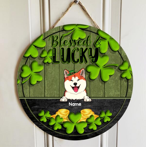 St. Patrick's Day Door Signs, Gifts For Pet Lovers, Blessed & Lucky Custom Wooden Signs, Shamrock Sign