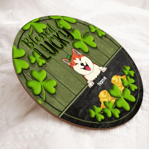 St. Patrick's Day Door Signs, Gifts For Pet Lovers, Blessed & Lucky Custom Wooden Signs, Shamrock Sign